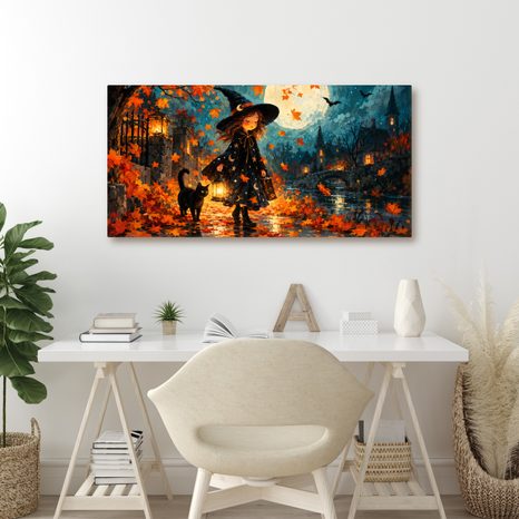 QUADRO SU TELA – RAGAZZA MAGICA CON LANTERNA - QUADRI HALLOWEEN E HORROR - STAMPE E QUADRI
