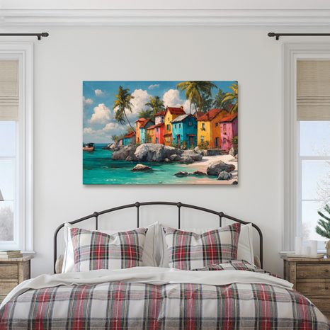 OBRAZ KOUZLO KARIBSKÉ VESNICE - BAREVNÉ DOMY - OBRAZY