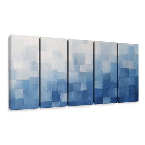 TABLEAU EN 5 PARTIES – ABSTRACTION BLEUE EN APLATS - IMAGES FORMES ABSTRAITES - TABLEAUX