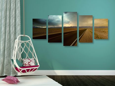 5-DÍLNÝ OBRAZ CESTA UPROSTŘED POUŠTĚ - OBRAZY PŘÍRODY A KRAJINY - OBRAZY