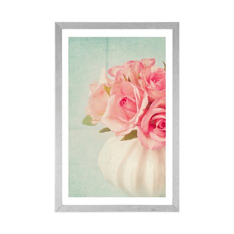 POSTER MIT PASSEPARTOUT ROSEN IN DER VASE - VASEN - POSTER