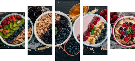 5-TEILIGES WANDBILD LECKERE MÜSLI-VARIATIONEN - BILDER VON ESSEN UND GETRÄNKEN - BILDER