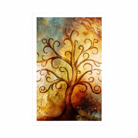 PLAKAT DRVO ŽIVOTA S APSTRAKCIJOM SVEMIRA - FENG SHUI - PLAKATI