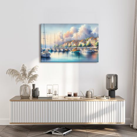 WANDBILD RUHIGER HAFEN BEI SONNENAUFGANG - BILDER MEER UND STRAND - BILDER