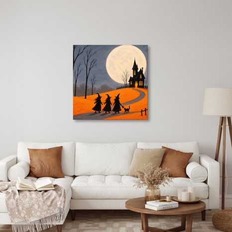 QUADRO SU TELA – SENTIERO NOTTURNO VERSO LA CASA DELLE STREGHE - QUADRI HALLOWEEN E HORROR - STAMPE E QUADRI