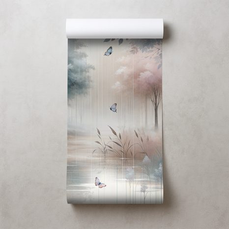 TAPETA JEMNÝ LESNÝ SEN S MOTÝĽMI - TAPETY LES - TAPETY