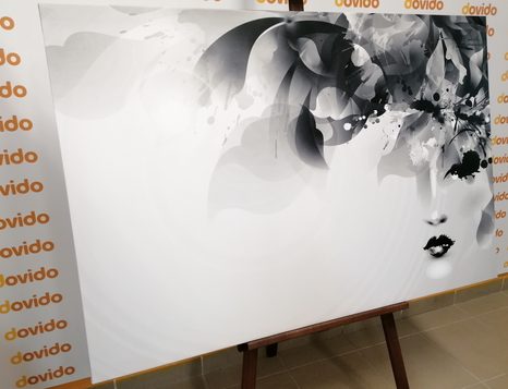 OBRAZ MÓDNÍ ŽENSKÁ TVÁŘ S ABSTRAKTNÍMI PRVKY V ČERNOBÍLÉM PROVEDENÍ - ČERNOBÍLÉ OBRAZY - OBRAZY