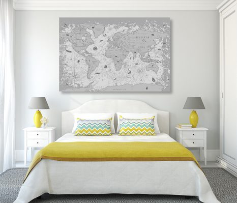 TABLOU HARTA ÎN DESIGN ALB-NEGRU - TABLOURI CU HĂRȚI - TABLOURI