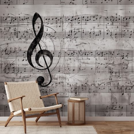 FOTOTAPETE MUSIKNOTEN AUF VINTAGE-HINTERGRUND - MUSIK FOTOTAPETEN - TAPETEN