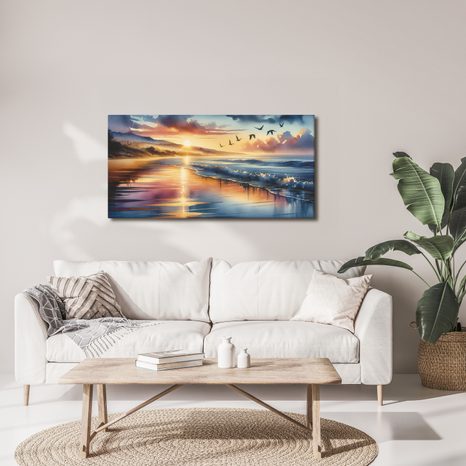 WANDBILD RUHIGER STRAND BEI SONNENUNTERGANG - BILDER VON SONNENAUFGANG UND SONNENUNTERGANG - BILDER