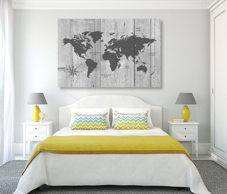 QUADRO IN SUGHERO – MAPPA GRIGIA SU SFONDO DI LEGNO - QUADRI SU SUGHERO - STAMPE E QUADRI