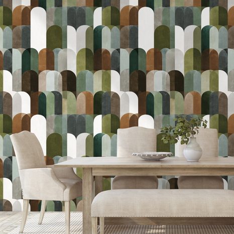 SAMOLEPÍCÍ FOTOTAPETA ZELENOHNĚDÉ OBLOUKOVÉ VZORY - VZOROVANÉ TAPETY - TAPETY