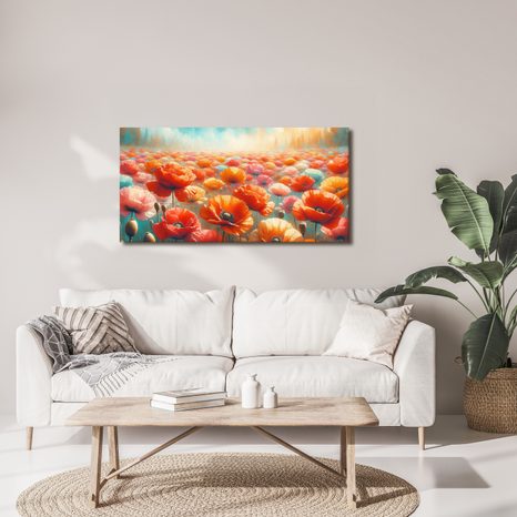 WANDBILD ROTE MOHNBLUMEN IN DER LANDSCHAFT - WANDBILDER FELDER UND WIESEN - BILDER