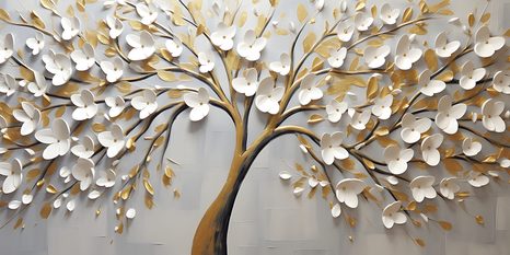 WANDBILD GOLDENER BAUM MIT BLUMEN - BILDER - 🔥 TOTALAUSVERKAUF