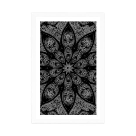 AFFICHE AVEC PASSE-PARTOUT – MANDALA HYPNOTIQUE EN NOIR ET BLANC - NOIR ET BLANC - AFFICHES