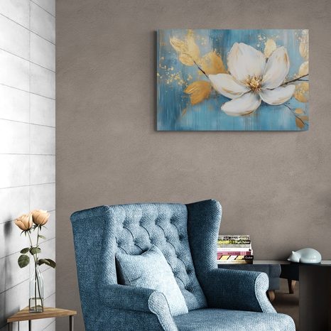 OBRAZ BÍLÝ KVĚT SE ZLATÝMI LISTY - OBRAZY KVĚTŮ - OBRAZY