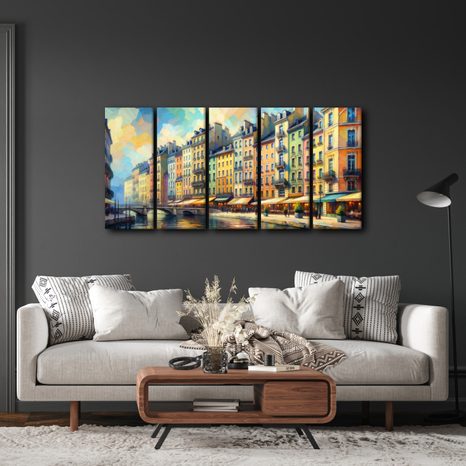5-DÍLNÝ OBRAZ ROMANTICKÉ NÁBŘEŽÍ - OBRAZY MĚSTA - OBRAZY