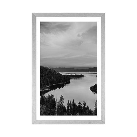 POSTER WITH MOUNT LAKE AT SUNSET IN BLACK AND WHITE - BLACK AND WHITE - POSTERS