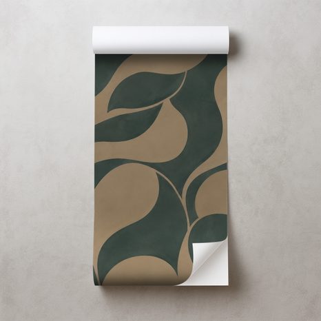 ZELFKLEVEND FOTOBEHANG ABSTRACTE BEIGE BLADEREN IN GROEN - FOTOBEHANG ABSTRACT - FOTOBEHANG