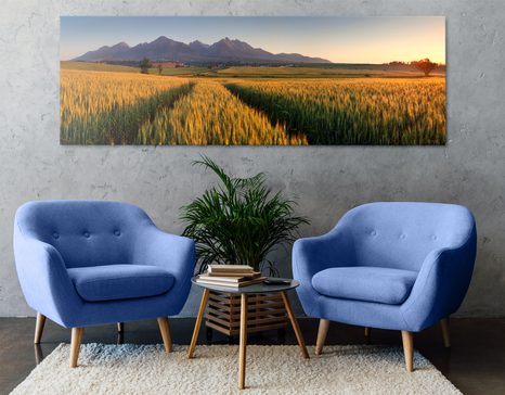 CANVAS PRINT SUNSET OVER A WHEAT FIELD - PICTURES OF NATURE AND LANDSCAPE - PICTURES