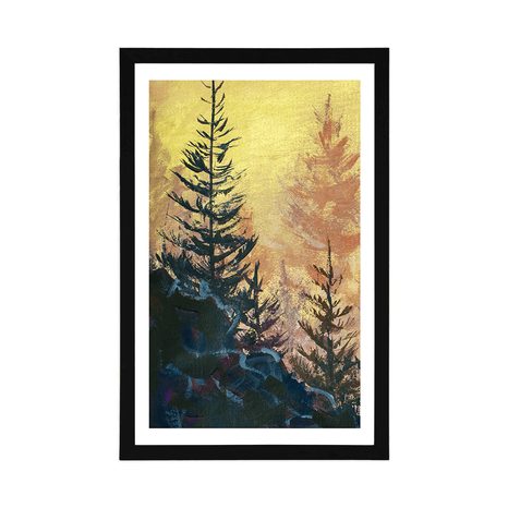 AFFICHE AVEC PASSE-PARTOUT – PEINTURE DE LA FORÊT - NATURE - AFFICHES