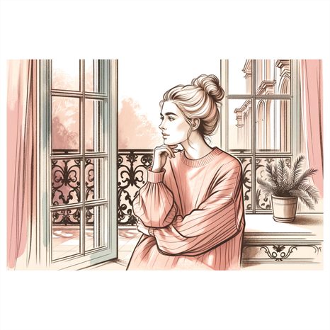 WANDBILD ROMANTISCHER AUSBLICK AUS DEM FENSTER - WANDBILDER FRAUEN - BILDER