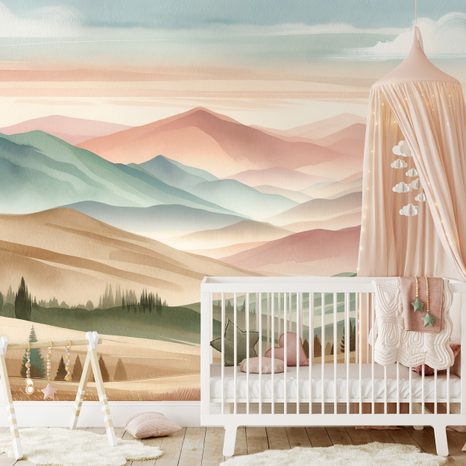 CARTA DA PARATI AUTOADESIVA – MONTAGNE PASTELLO AD ACQUERELLO - CARTA DA PARATI MONTAGNE - CARTA DA PARATI