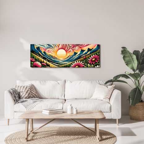 OBRAZ SLNEČNÁ KRAJINA S KVETMI A HORAMI - OBRAZY POLIA A LÚKY - OBRAZY