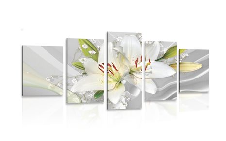 5-PIECE CANVAS PRINT WHITE LILY ON AN INTERESTING BACKGROUND - PICTURES FLOWERS - PICTURES