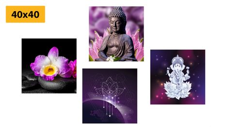 SET OBRAZŮ FENG SHUI VE FIALOVÉM PROVEDENÍ - SESTAVY OBRAZŮ - OBRAZY