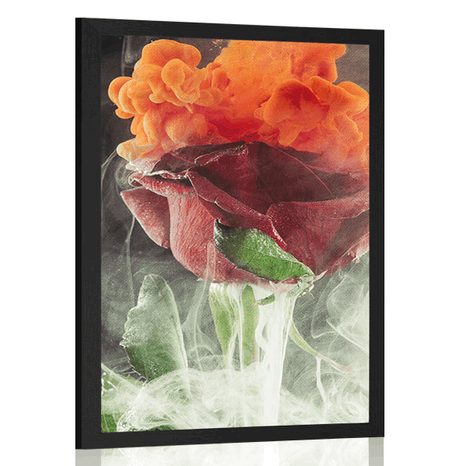 POSTER ROSE MIT ABSTRAKTEN ELEMENTEN - BLUMEN - POSTER