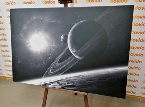 WANDBILD PLANET IM WELTRAUM IN SCHWARZ-WEISS - SCHWARZ-WEISSE BILDER - BILDER