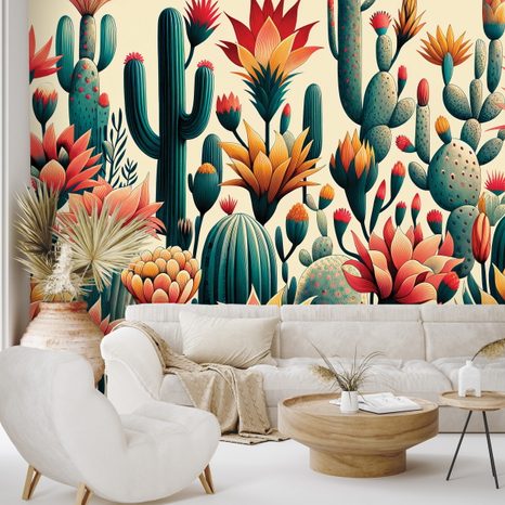 TAPETA BAREVNÉ KAKTUSY V POUŠTI - TAPETY KVĚTINY - TAPETY
