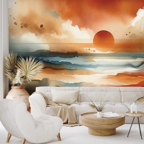 TAPETE ABSTRAKTER AQUARELL-SONNENUNTERGANG - TAPETEN - 🔥 TOTALAUSVERKAUF