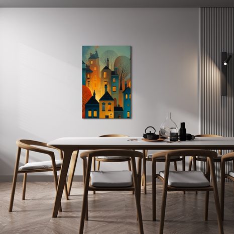 OBRAZ KOUZELNÁ NOC V ULICÍCH - BAREVNÉ DOMY - OBRAZY