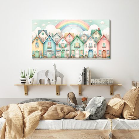 OBRAZ POHÁDKOVÁ ULICE S VESELOU DUHOU - DĚTSKÉ OBRAZY - OBRAZY