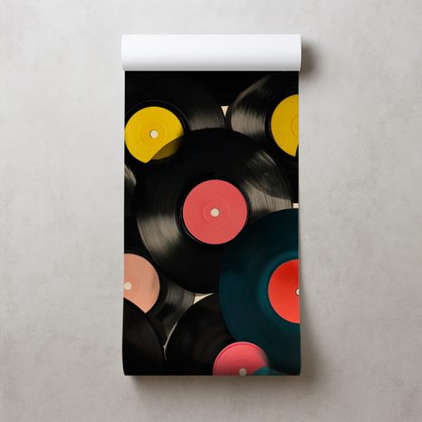 TAPETE BUNTE RETRO-VINYLPLATTEN - MUSIK FOTOTAPETEN - TAPETEN