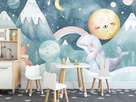 SELBSTKLEBENDE TAPETE FÜR KINDER TIERE IN VERSCHNEITER LANDSCHAFT - SELBSTKLEBENDE TAPETEN - TAPETEN