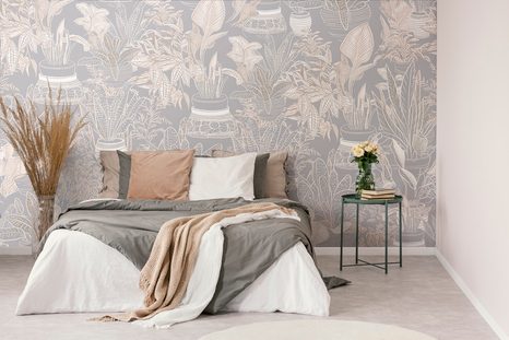TAPETA BOTANICKÝ MOTIV V ŠEDO-BÉŽOVÉM ODSTÍNU - TAPETY LISTY - TAPETY
