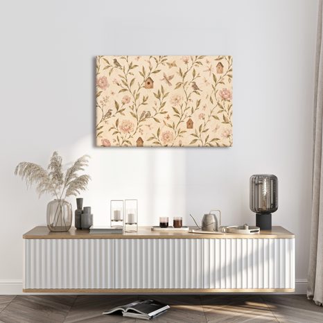 WANDBILD ZARTE VÖGEL ZWISCHEN BLÜTEN - BILDER BLUMEN - BILDER