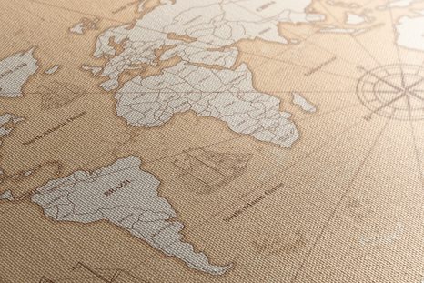 OBRAZ NA KORKU ZAJÍMAVÁ BÉŽOVÁ MAPA SVĚTA - OBRAZY NA KORKU - OBRAZY
