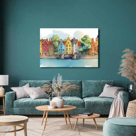 OBRAZ BAREVNÉ DOMY U ŘEKY - BAREVNÉ DOMY - OBRAZY