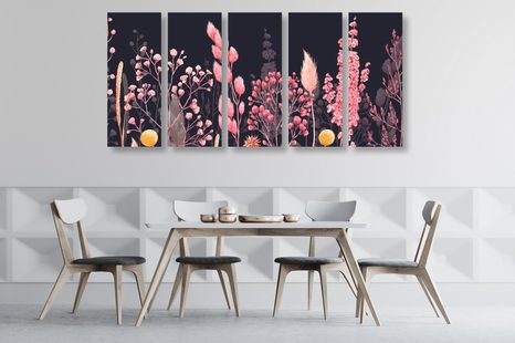 5-DIELNY OBRAZ VARIÁCIE TRÁVY V RUŽOVEJ FARBE - OBRAZY ZÁTIŠIE - OBRAZY