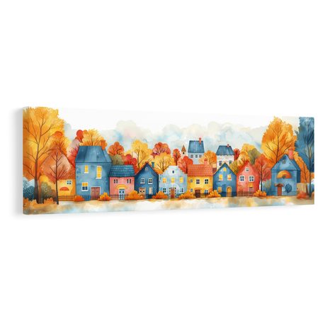 WANDBILD HERBSTLICHES DORF MIT HÄUSERN - BUNTE HÄUSER - BILDER