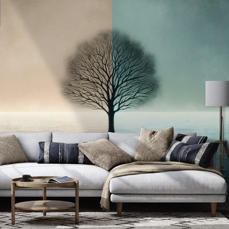 TAPETA STROM ŽIVOTA V MODRO-BÉŽOVÉM KONTRASTU - TAPETY STROM ŽIVOTA - TAPETY