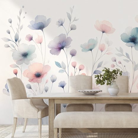 TAPETE AQUARELL PASTELLBLUMEN - TAPETEN MIT BLUMENMOTIVEN - TAPETEN
