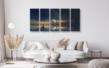 TABLOU 5-PIESE BARCĂ LA MARE - TABLOU NATURĂ ȘI PEISAJE NATURALE - TABLOURI