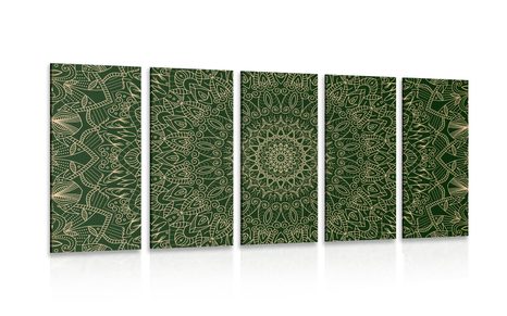 5-PIECE CANVAS PRINT DETAILED DECORATIVE MANDALA IN GREEN - PICTURES FENG SHUI - PICTURES