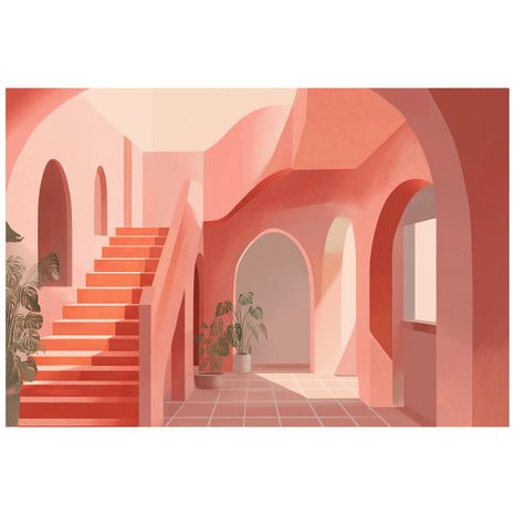 SAMOLEPÍCÍ TAPETA ABSTRAKTNÍ RŮŽOVÁ ARCHITEKTURA - STREET ART TAPETY - TAPETY