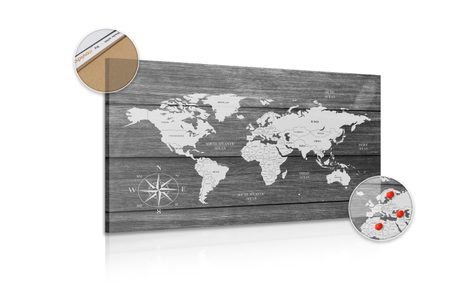 WANDBILD AUF KORK WELTKARTE MIT HÖLZERNEM HINTERGRUND - WANDBILDER AUF KORK - BILDER